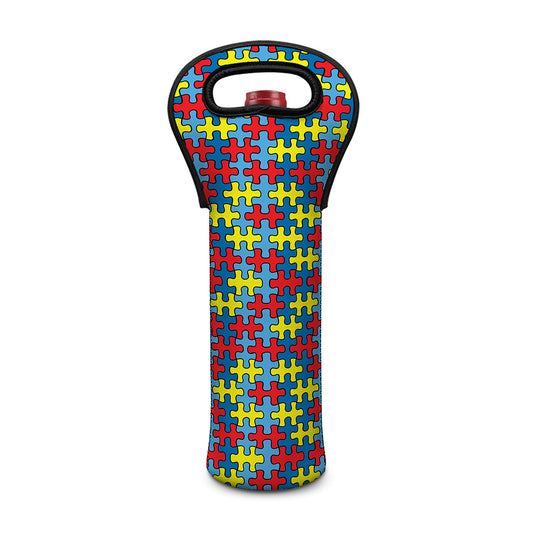 Autism Awareness Puzzle Print Single Neoprene Wine Tote