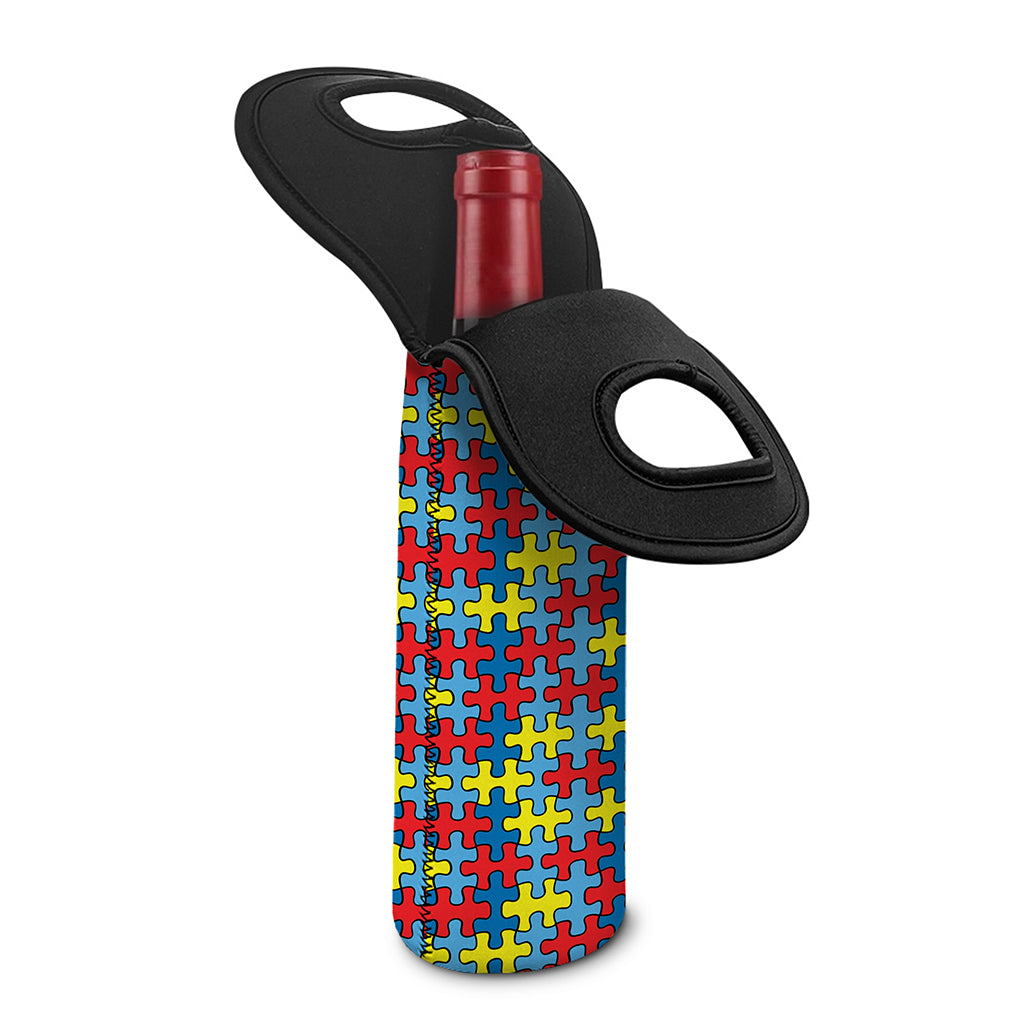 Autism Awareness Puzzle Print Single Neoprene Wine Tote