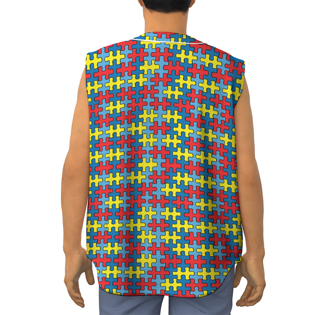 Autism Awareness Puzzle Print Sleeveless Baseball Jersey