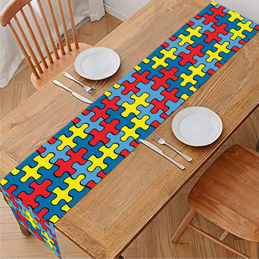 Autism Awareness Puzzle Print Table Runner
