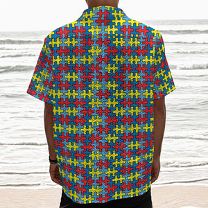 Autism Awareness Puzzle Print Textured Short Sleeve Shirt