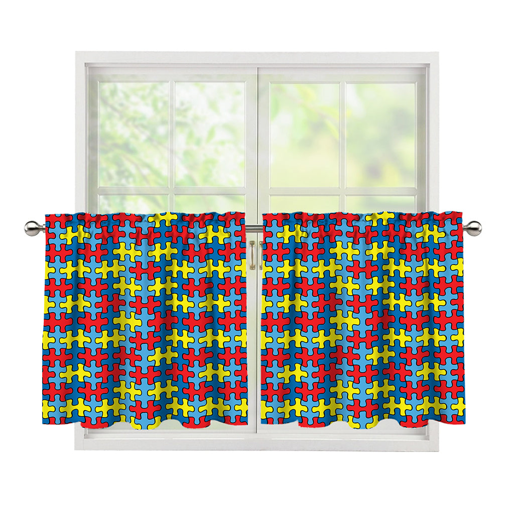 Autism Awareness Puzzle Print Tier Curtains