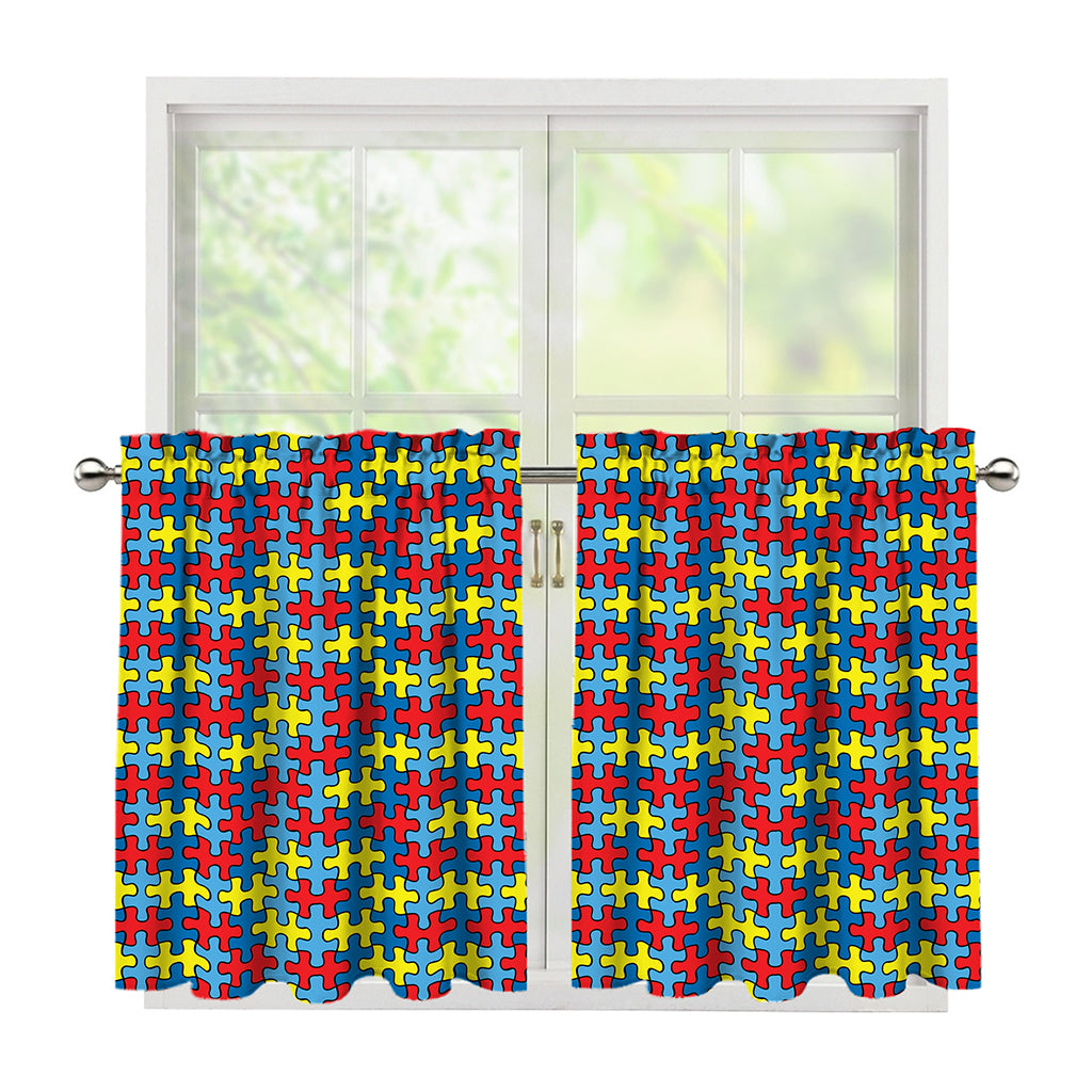 Autism Awareness Puzzle Print Tier Curtains