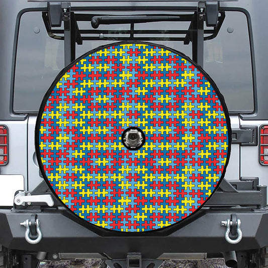 Autism Awareness Puzzle Print Tire Cover With Camera Hole