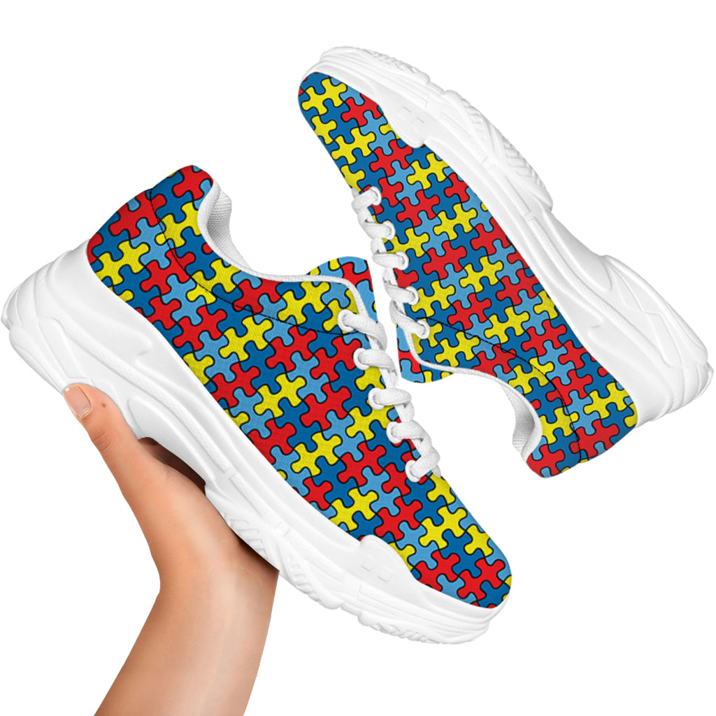 Autism Awareness Puzzle Print White Chunky Shoes