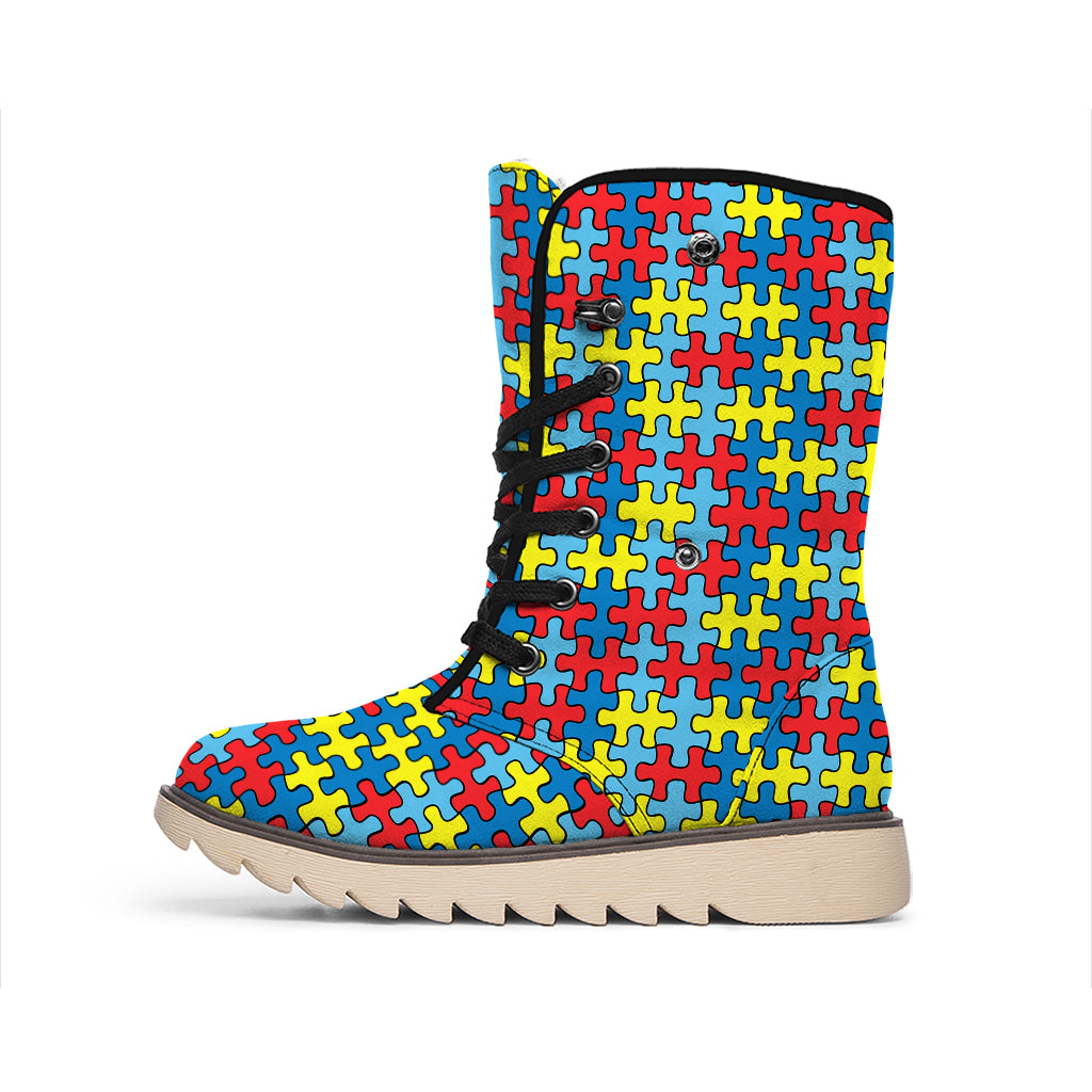 Autism Awareness Puzzle Print Winter Boots