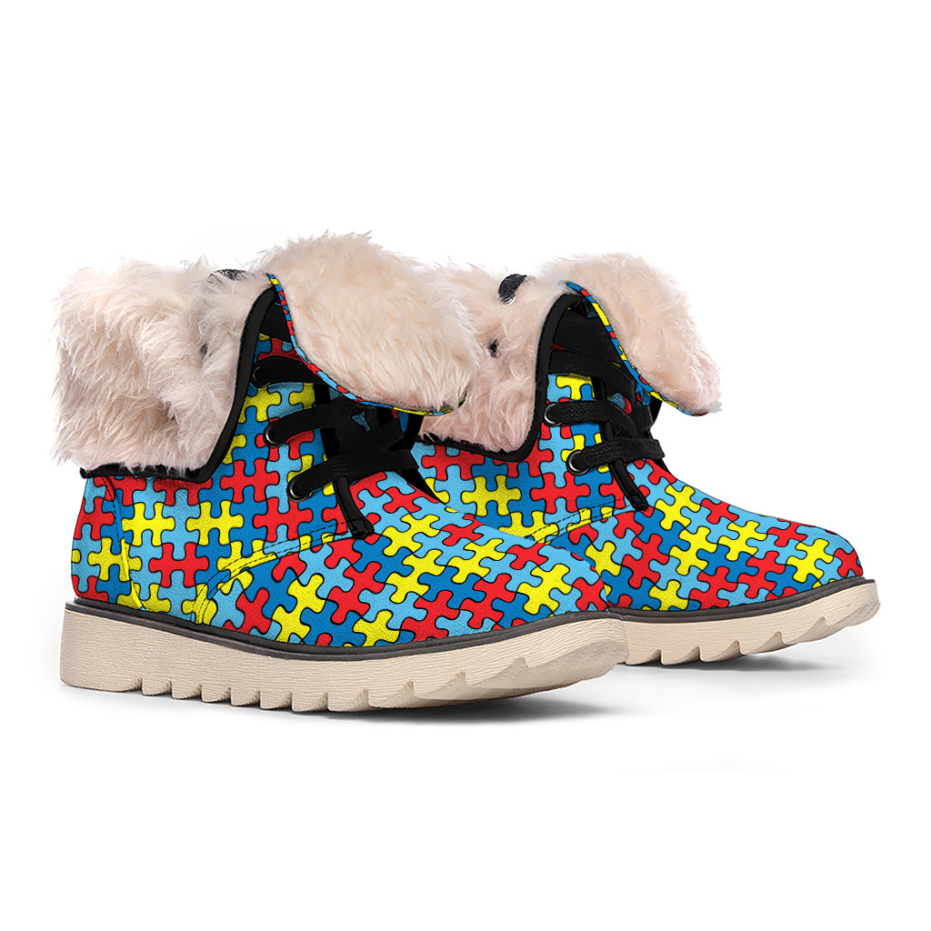 Autism Awareness Puzzle Print Winter Boots