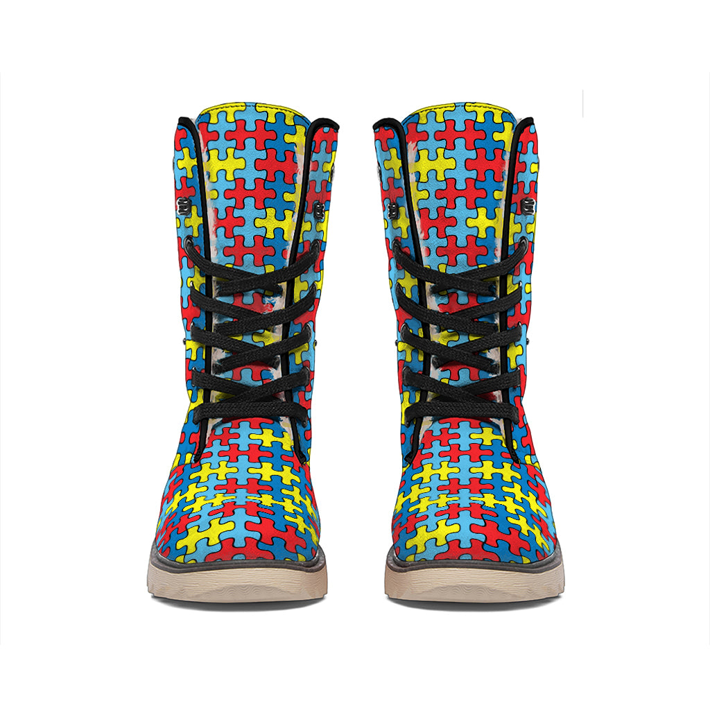 Autism Awareness Puzzle Print Winter Boots