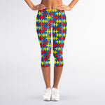 Autism Awareness Puzzle Print Women's Capri Leggings