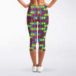 Autism Awareness Puzzle Print Women's Capri Leggings