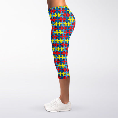 Autism Awareness Puzzle Print Women's Capri Leggings