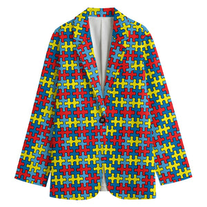 Autism Awareness Puzzle Print Women's Cotton Blazer