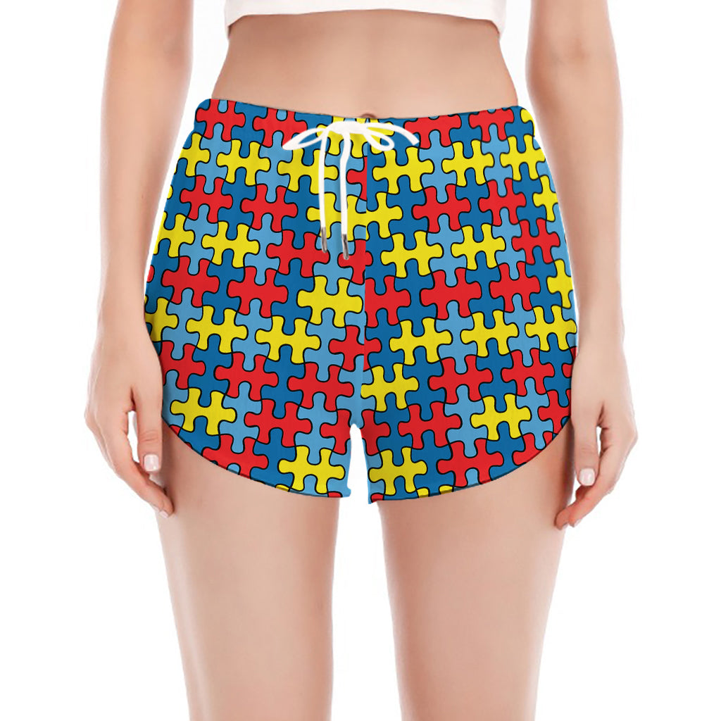 Autism Awareness Puzzle Print Women's Split Running Shorts