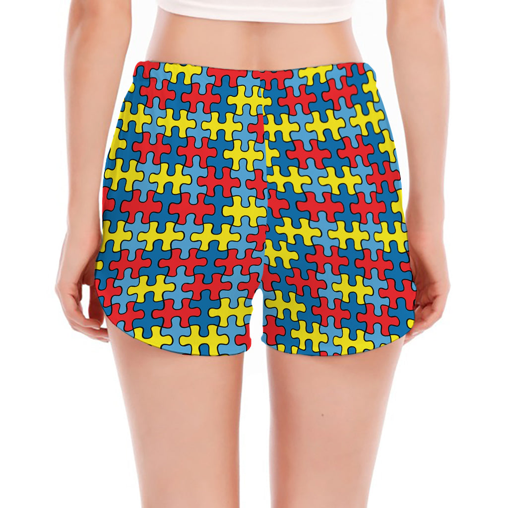 Autism Awareness Puzzle Print Women's Split Running Shorts