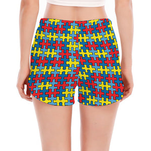 Autism Awareness Puzzle Print Women's Split Running Shorts