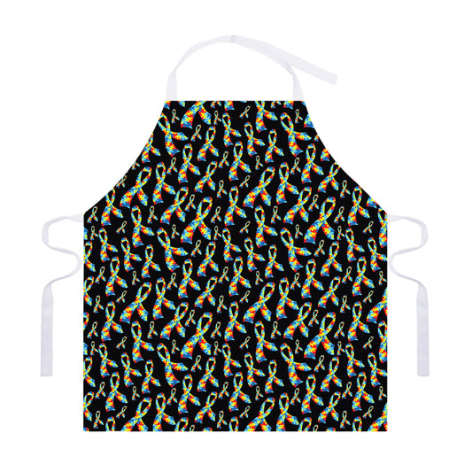 Autism Awareness Ribbon Pattern Print Adjustable Apron