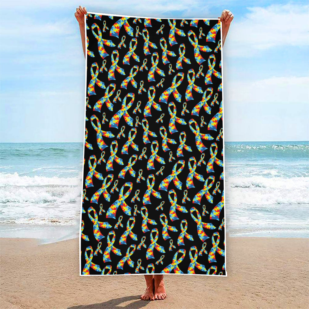 Autism Awareness Ribbon Pattern Print Beach Towel