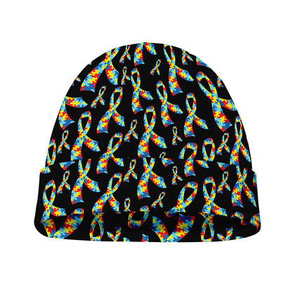 Autism Awareness Ribbon Pattern Print Beanie