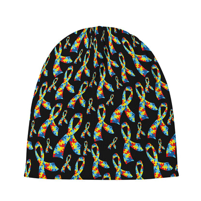 Autism Awareness Ribbon Pattern Print Beanie