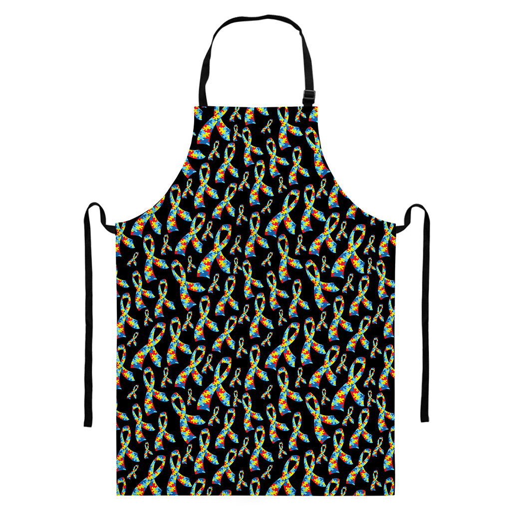 Autism Awareness Ribbon Pattern Print Bib Apron With Pocket