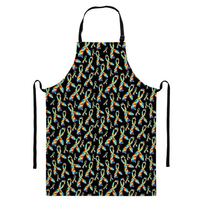 Autism Awareness Ribbon Pattern Print Bib Apron With Pocket