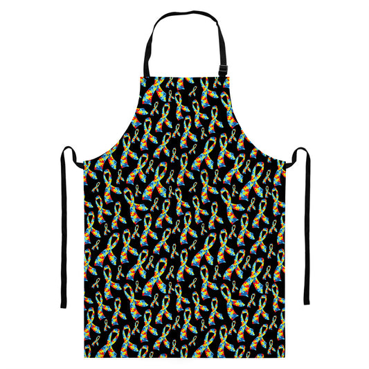Autism Awareness Ribbon Pattern Print Bib Apron With Pocket