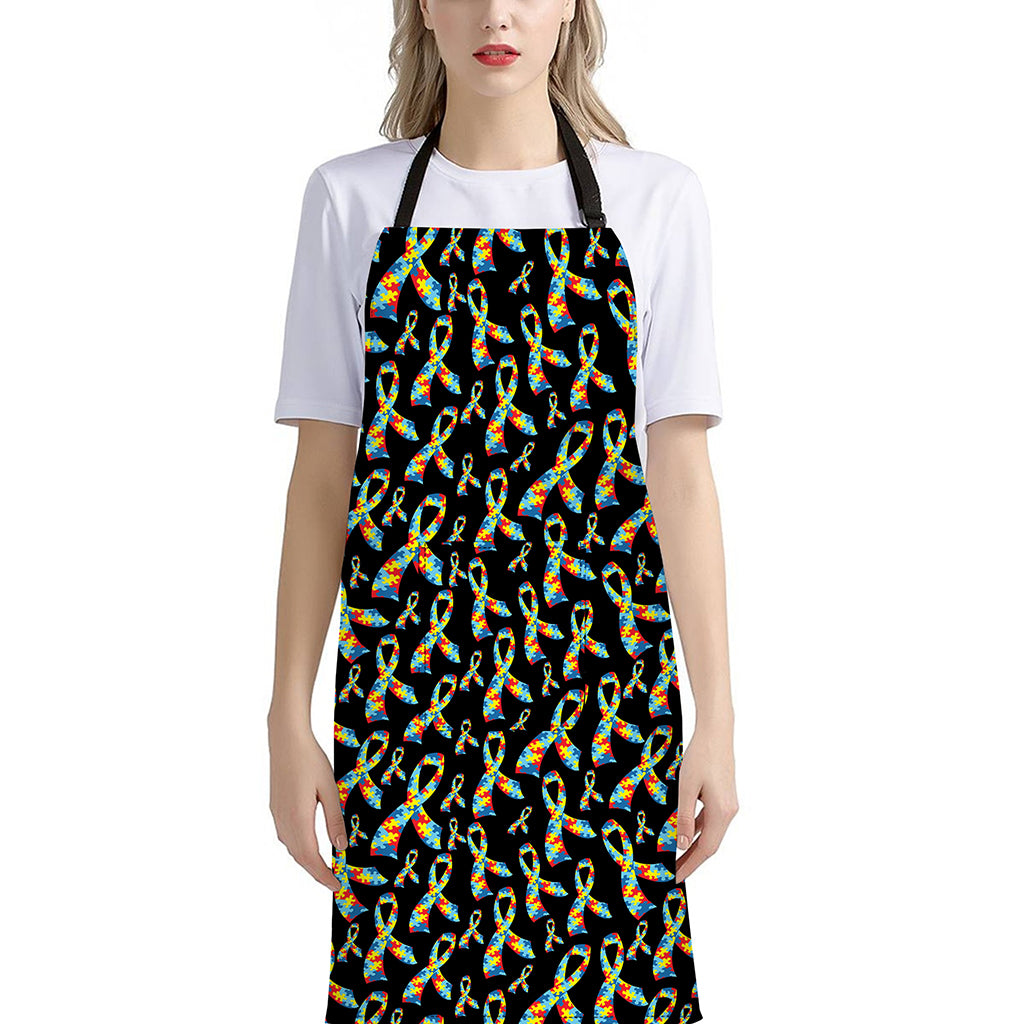 Autism Awareness Ribbon Pattern Print Bib Apron With Pocket