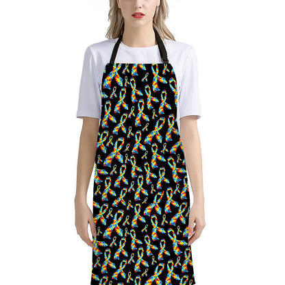 Autism Awareness Ribbon Pattern Print Bib Apron With Pocket