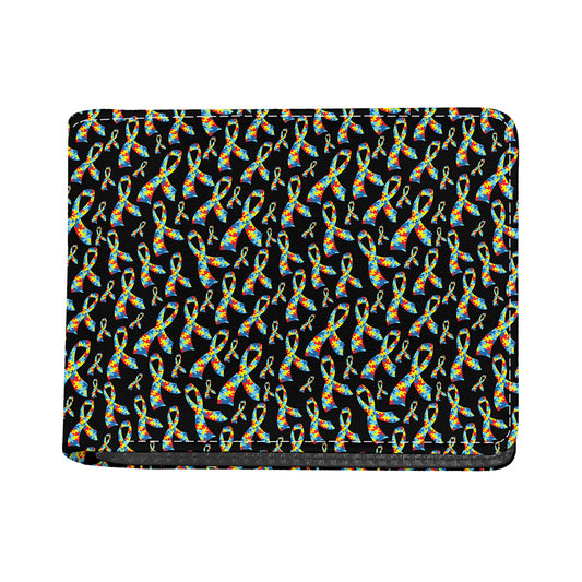 Autism Awareness Ribbon Pattern Print Bifold Wallet