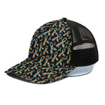 Autism Awareness Ribbon Pattern Print Black Mesh Trucker Cap