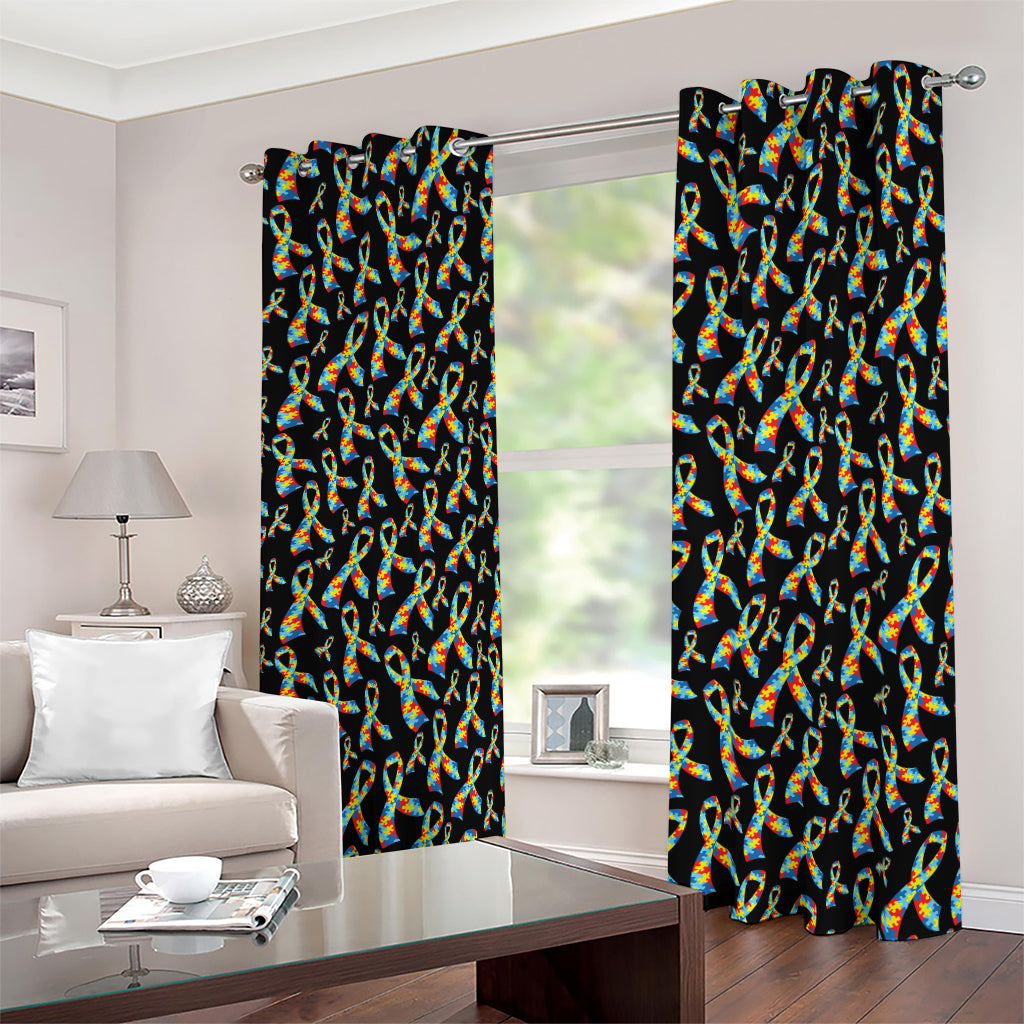 Autism Awareness Ribbon Pattern Print Blackout Grommet Curtains