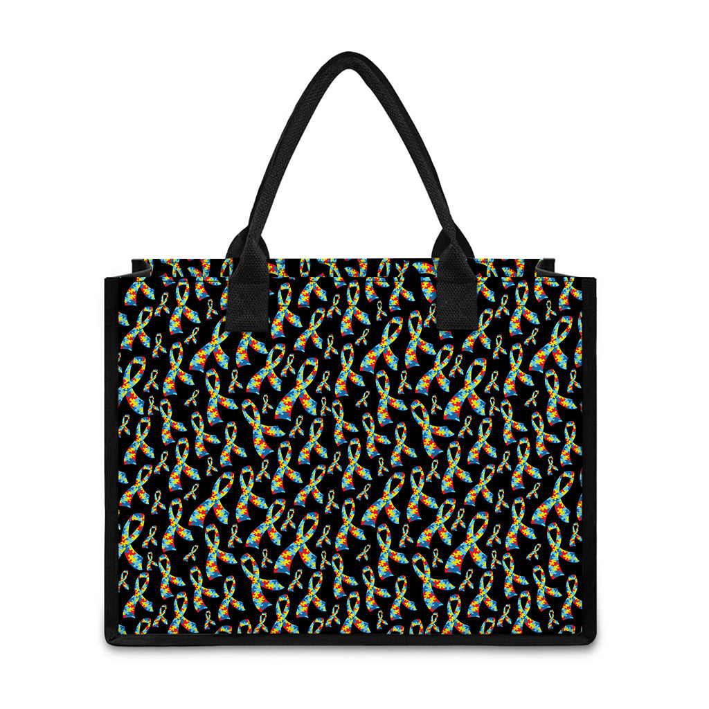 Autism Awareness Ribbon Pattern Print Canvas Tote Bag