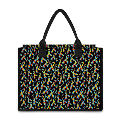 Autism Awareness Ribbon Pattern Print Canvas Tote Bag