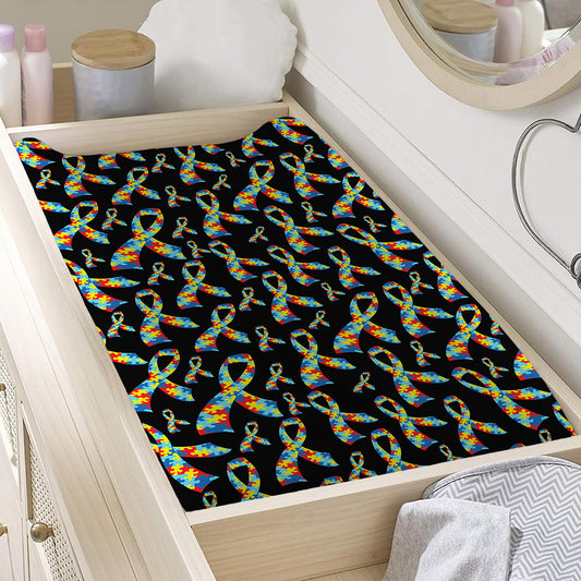 Autism Awareness Ribbon Pattern Print Changing Pad Cover