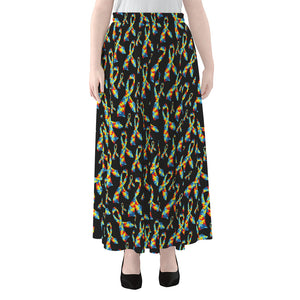 Autism Awareness Ribbon Pattern Print Chiffon Maxi Skirt