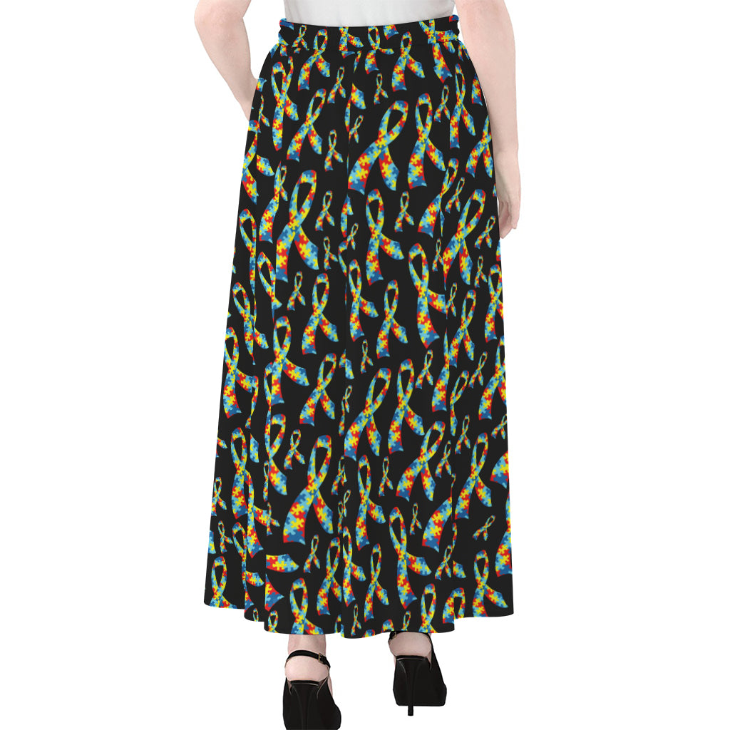 Autism Awareness Ribbon Pattern Print Chiffon Maxi Skirt