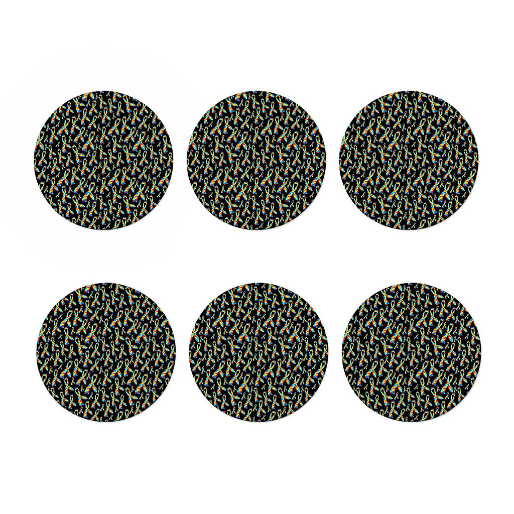 Autism Awareness Ribbon Pattern Print Coaster Set