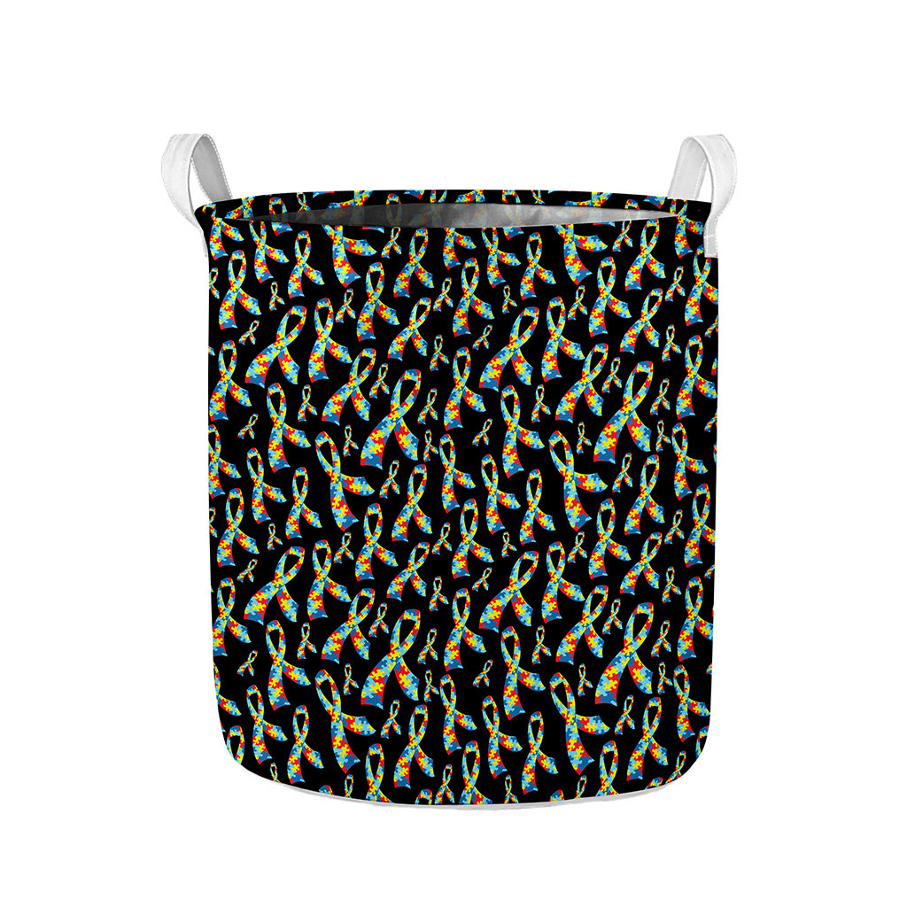 Autism Awareness Ribbon Pattern Print Collapsible Laundry Basket