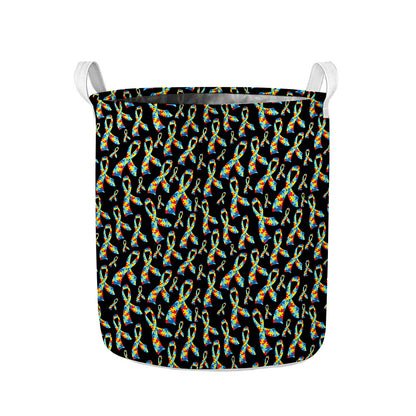 Autism Awareness Ribbon Pattern Print Collapsible Laundry Basket