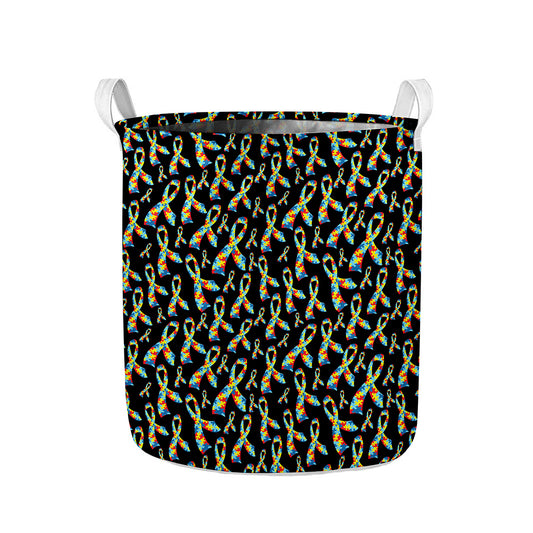 Autism Awareness Ribbon Pattern Print Collapsible Laundry Basket