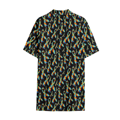 Autism Awareness Ribbon Pattern Print Cotton Hawaiian Shirt