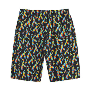 Autism Awareness Ribbon Pattern Print Cotton Shorts