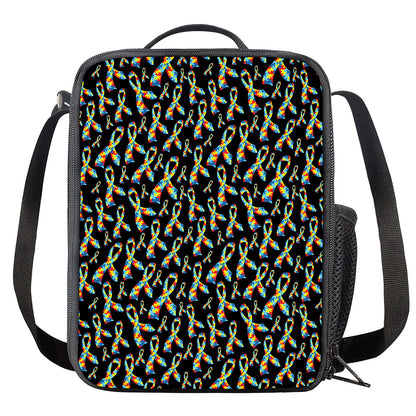 Autism Awareness Ribbon Pattern Print Crossbody Lunch Bag