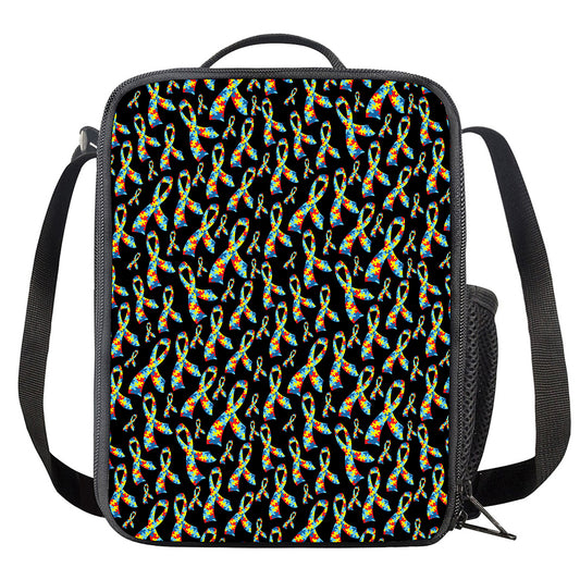 Autism Awareness Ribbon Pattern Print Crossbody Lunch Bag
