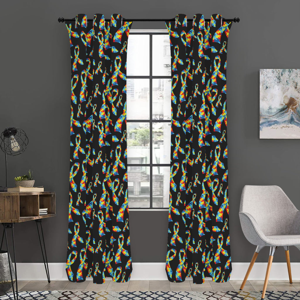 Autism Awareness Ribbon Pattern Print Curtain