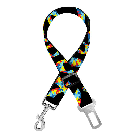 Autism Awareness Ribbon Pattern Print Dog Seat Belt