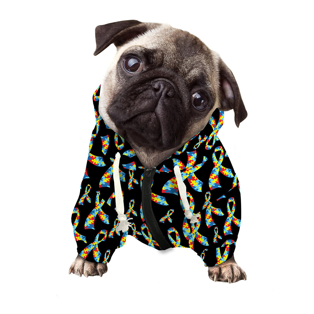 Autism Awareness Ribbon Pattern Print Dog Zip Up Hoodie