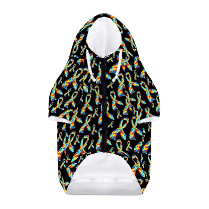 Autism Awareness Ribbon Pattern Print Dog Zip Up Hoodie