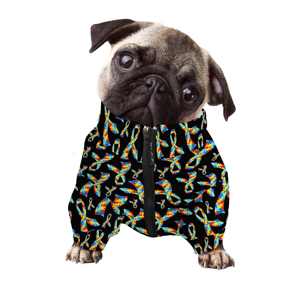 Autism Awareness Ribbon Pattern Print Dog Zip Up Jacket