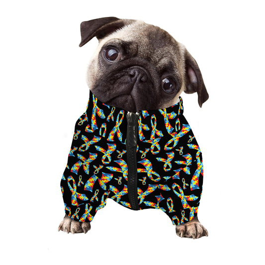 Autism Awareness Ribbon Pattern Print Dog Zip Up Jacket